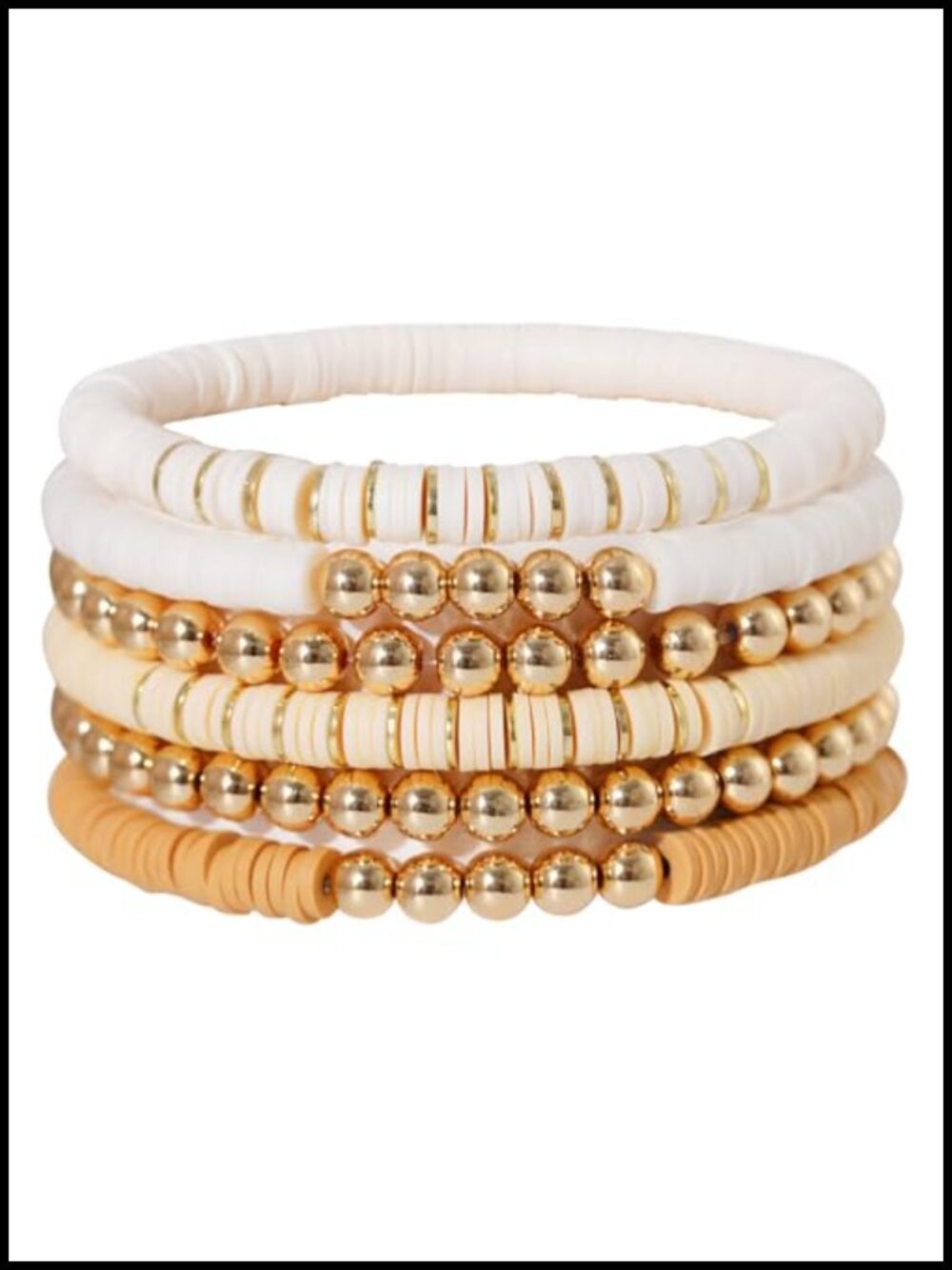 Heishi Clay Bead Bracelets for Women Stackable Gold Plated Stretch Elastic Boho